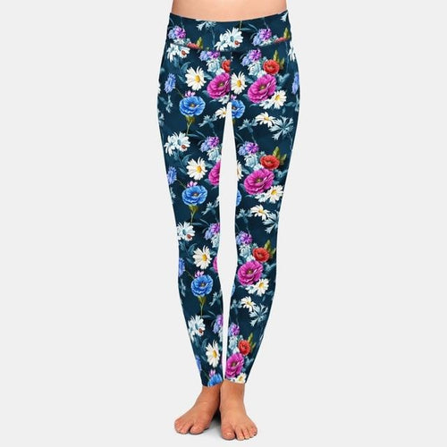 Ladies Poppy and Chamomile Printed High Waist Leggings