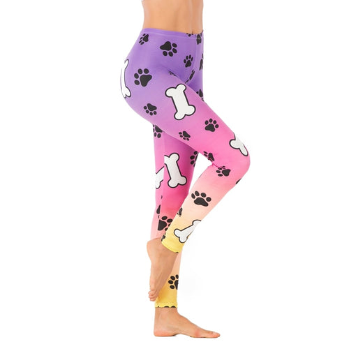 Womens Paw Prints and Bones Fashion Printed Leggings