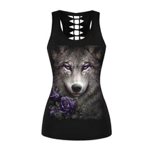 Load image into Gallery viewer, Ladies Wolf Design Cut-Out Back Tank Top