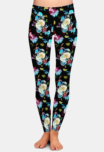 Ladies Assorted Floral Printed Brushed Leggings