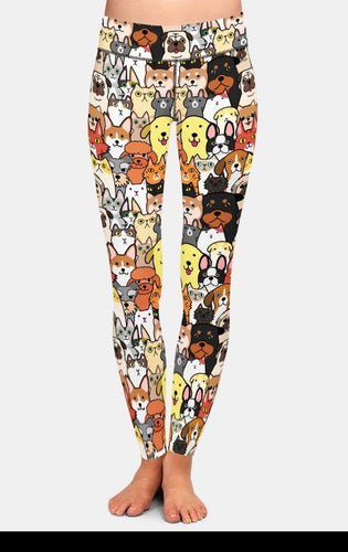 Ladies Cute Cartoon Dogs Digital Printed Leggings