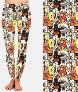 Ladies Cute Cartoon Dogs Digital Printed Leggings