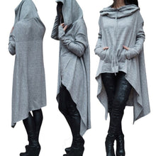 Laden Sie das Bild in den Galerie-Viewer, Womens Cotton Blend Solid Colour Asymmetric Hem Drawstring Hooded Sweatshirts