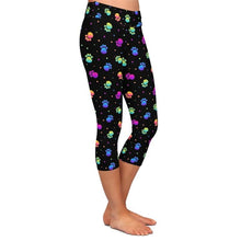 Load image into Gallery viewer, Ladies 3D Colourful Rainbow Dog Paws Printed Capri Leggings