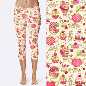 Ladies A Lovely Tea Party Printed Capri Leggings