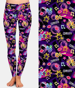 Ladies Fashionable Guitars, Lips, Notes Printed Leggings