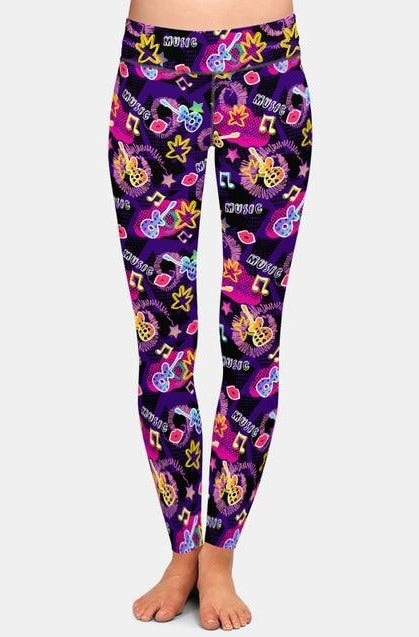 Ladies Fashionable Guitars, Lips, Notes Printed Leggings