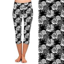 Load image into Gallery viewer, Ladies White Roses Digital Printed Capri Leggings