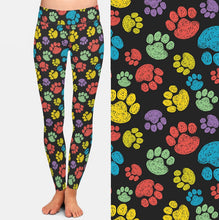 Carica l&#39;immagine nel visualizzatore di Gallery, Ladies Milk Silk Soft Brushed Cartoon Coloured Dog Paw Prints Leggings