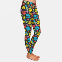 Load image into Gallery viewer, Ladies Milk Silk Soft Brushed Cartoon Coloured Dog Paw Prints Leggings
