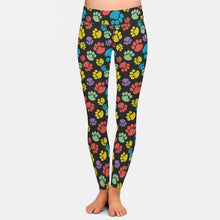 Load image into Gallery viewer, Ladies Milk Silk Soft Brushed Cartoon Coloured Dog Paw Prints Leggings
