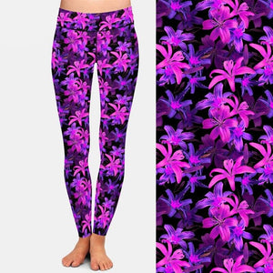 Ladies Beautiful Flowers - Purple Lilies Printed Leggings