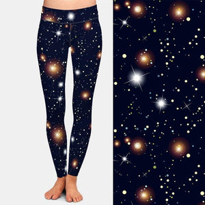 Ladies 3D Night Sky With Stars Printed Leggings