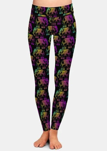 Ladies Cute Colourful Cartoon Elephants Printed Leggings