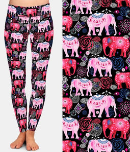 Ladies Cute Colourful Cartoon Elephants Printed Leggings