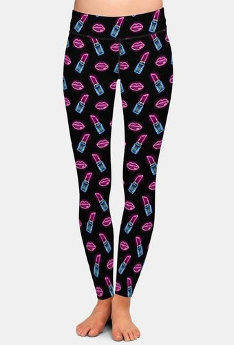 Womens Lips and Lipstick Printed Leggings