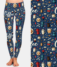 Load image into Gallery viewer, Womens Blue Coffee Printed Leggings