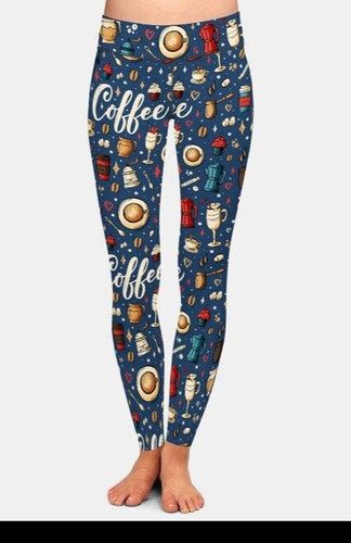 Womens Blue Coffee Printed Leggings