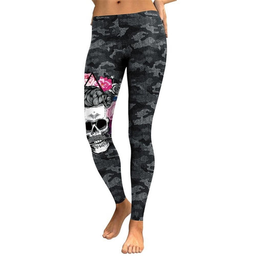 Casual Gothic Skull Head Printed Camouflage Leggings