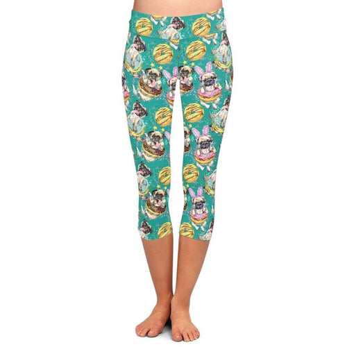 Ladies Cute Dogs & Donuts Printed Capri Leggings