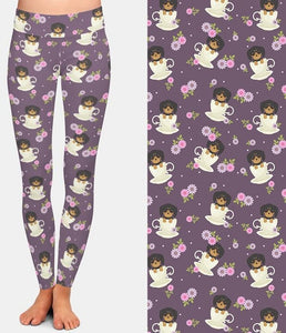 Womens Fashion Puppy Dog In A Teacup Printed Leggings