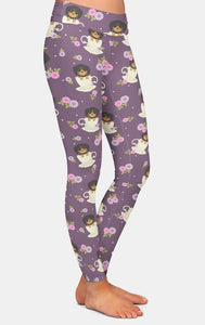 Womens Fashion Puppy Dog In A Teacup Printed Leggings