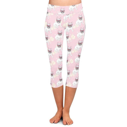 Ladies Cute Cartoon Dogs With Heart Eyes Printed Capri Leggings