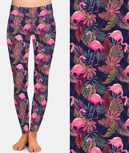 Ladies Super Soft Flamingos and Palms Printed Leggings