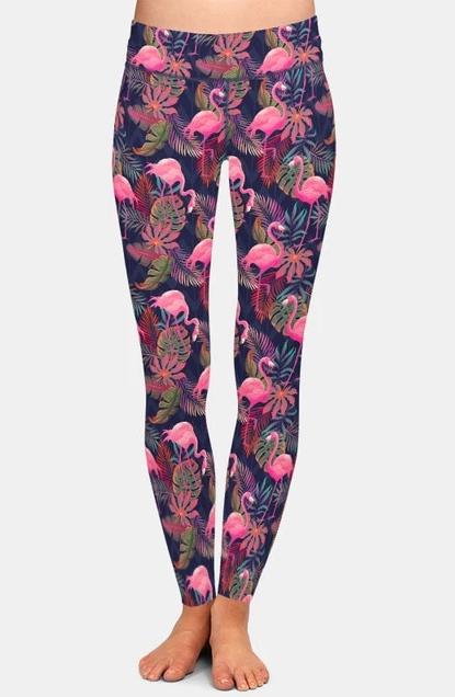 Ladies Super Soft Flamingos and Palms Printed Leggings
