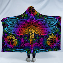 Laden Sie das Bild in den Galerie-Viewer, Beautiful Dragonfly Plush Sherpa Hooded Blankets