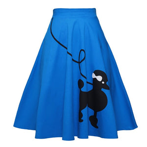 Womens Retro Rockabilly Pin Up Style Poodle Dog Print Skirts