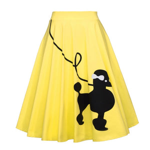 Womens Retro Rockabilly Pin Up Style Poodle Dog Print Skirts
