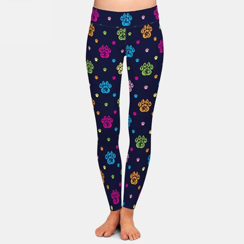 Ladies Cartoon Rainbow Dog Paw Printed Leggings