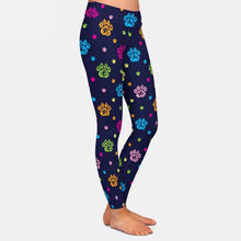 Laden Sie das Bild in den Galerie-Viewer, Ladies Cartoon Rainbow Dog Paw Printed Leggings