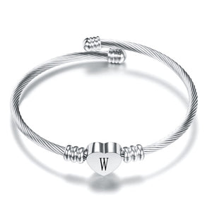 Fashion Heart Charm Bangle With Initial Engraved