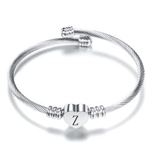 Load image into Gallery viewer, Fashion Heart Charm Bangle With Initial Engraved