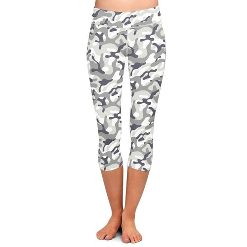 Womens Grey Camo Capri Leggings