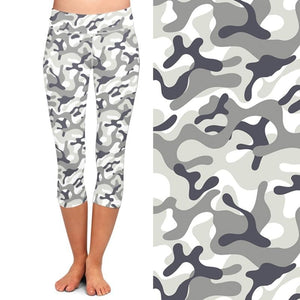 Womens Grey Camo Capri Leggings