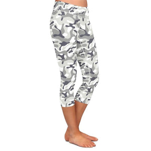 Womens Grey Camo Capri Leggings