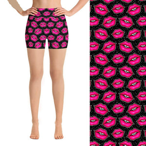 Ladies Fashion Sexy Hot Pink Lips Printed Shorts