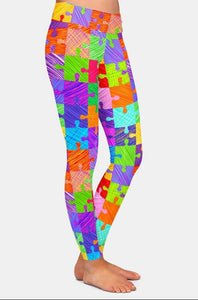 Womens Jigsaw Puzzle Pieces Printed Leggings