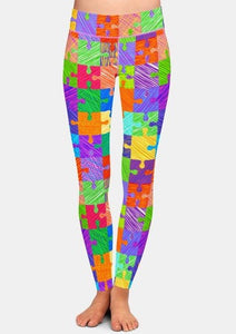 Womens Jigsaw Puzzle Pieces Printed Leggings