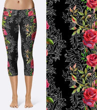 Load image into Gallery viewer, Ladies Black Capri Leggings With Floral Side Prints