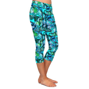 Ladies Blue Butterflies Printed Capri Leggings