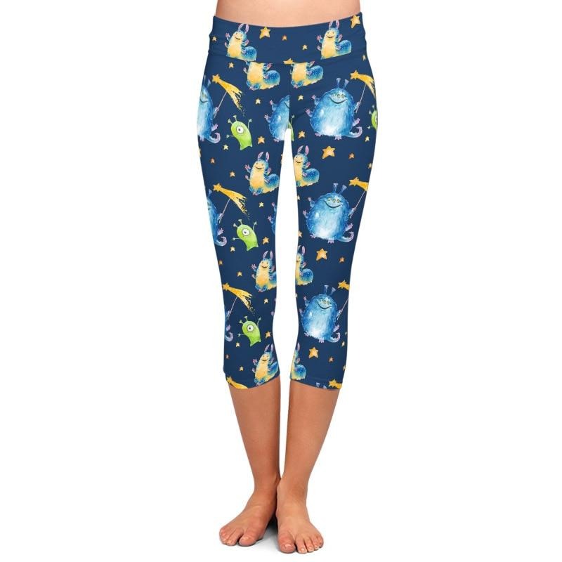 Ladies Creepy Crawly Aliens Printed Soft Brushed Capri Leggings