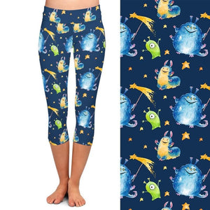 Ladies Creepy Crawly Aliens Printed Soft Brushed Capri Leggings