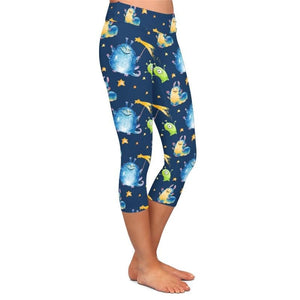 Ladies Creepy Crawly Aliens Printed Soft Brushed Capri Leggings