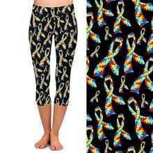 Load image into Gallery viewer, Ladies Autism Awareness Ribbons Capri Leggings