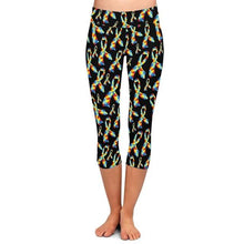 Load image into Gallery viewer, Ladies Autism Awareness Ribbons Capri Leggings