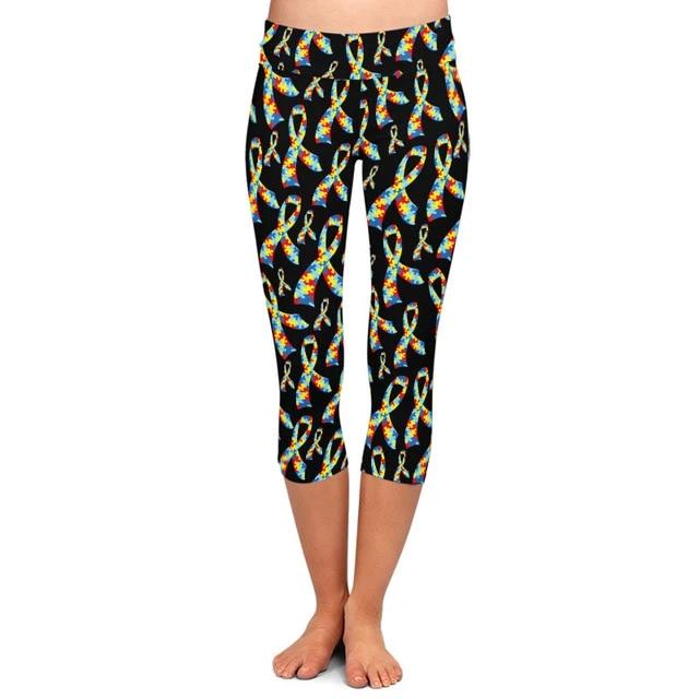 Ladies Autism Awareness Ribbons Capri Leggings